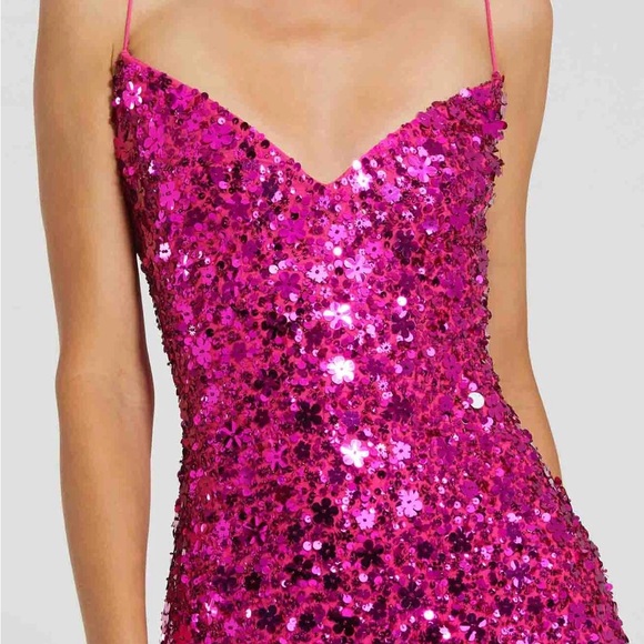 Macduggal 10047 hot pink beaded dress - Picture 2 of 6